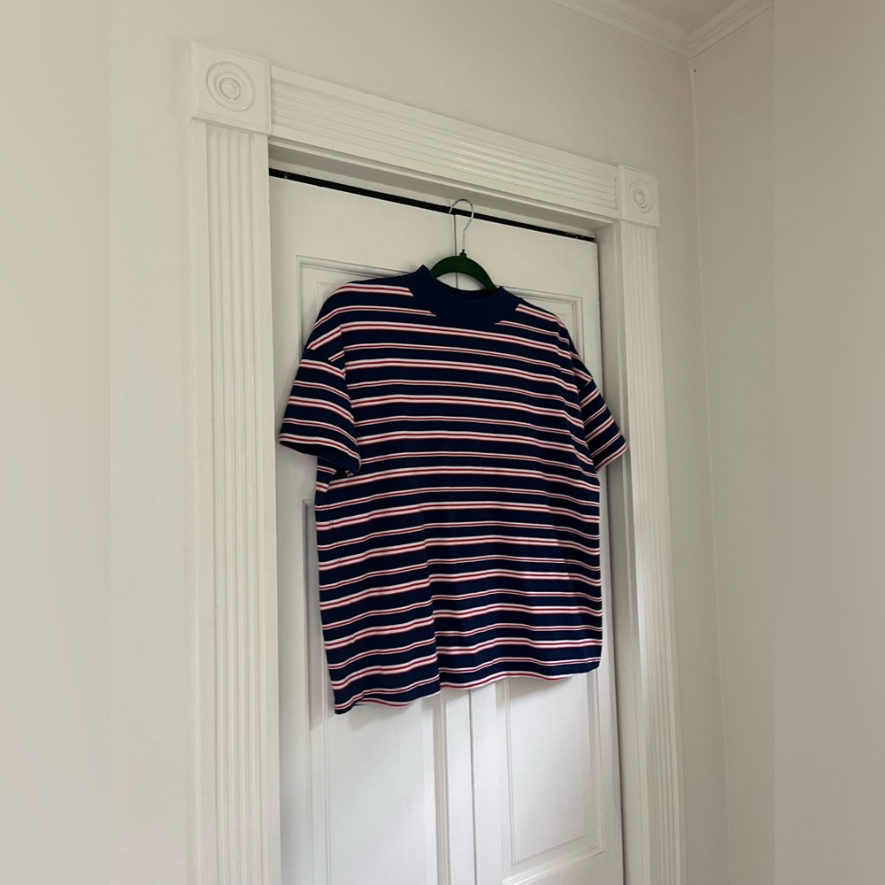 Zara striped mock neck tee women’s size medium 100% cotton red white & blue